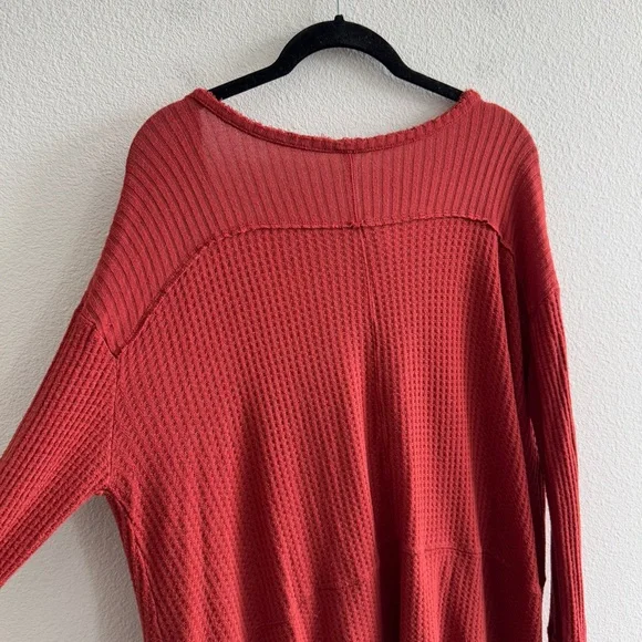 Free People Drippy Thermal Sunset Park Top Dark Rust Red Long Sleeve Waffle Knit - Picture 7 of 9